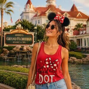 Disney Parks Polka Dot Minnie Mouse Womens Tank Top Sz S Bow Vacation Graphic